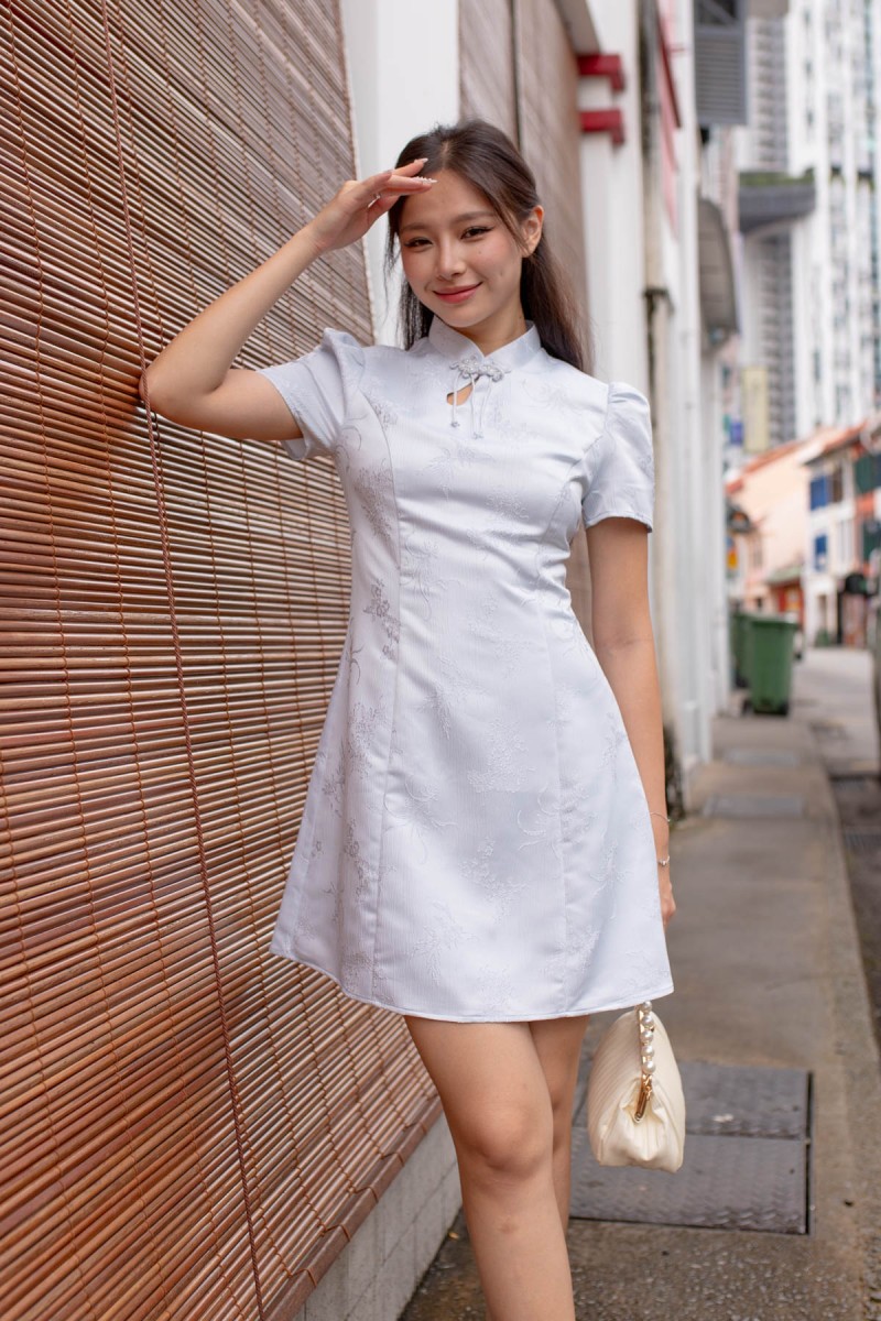 RESTOCK: Rong Embossed Puff Cheongsam in Blue