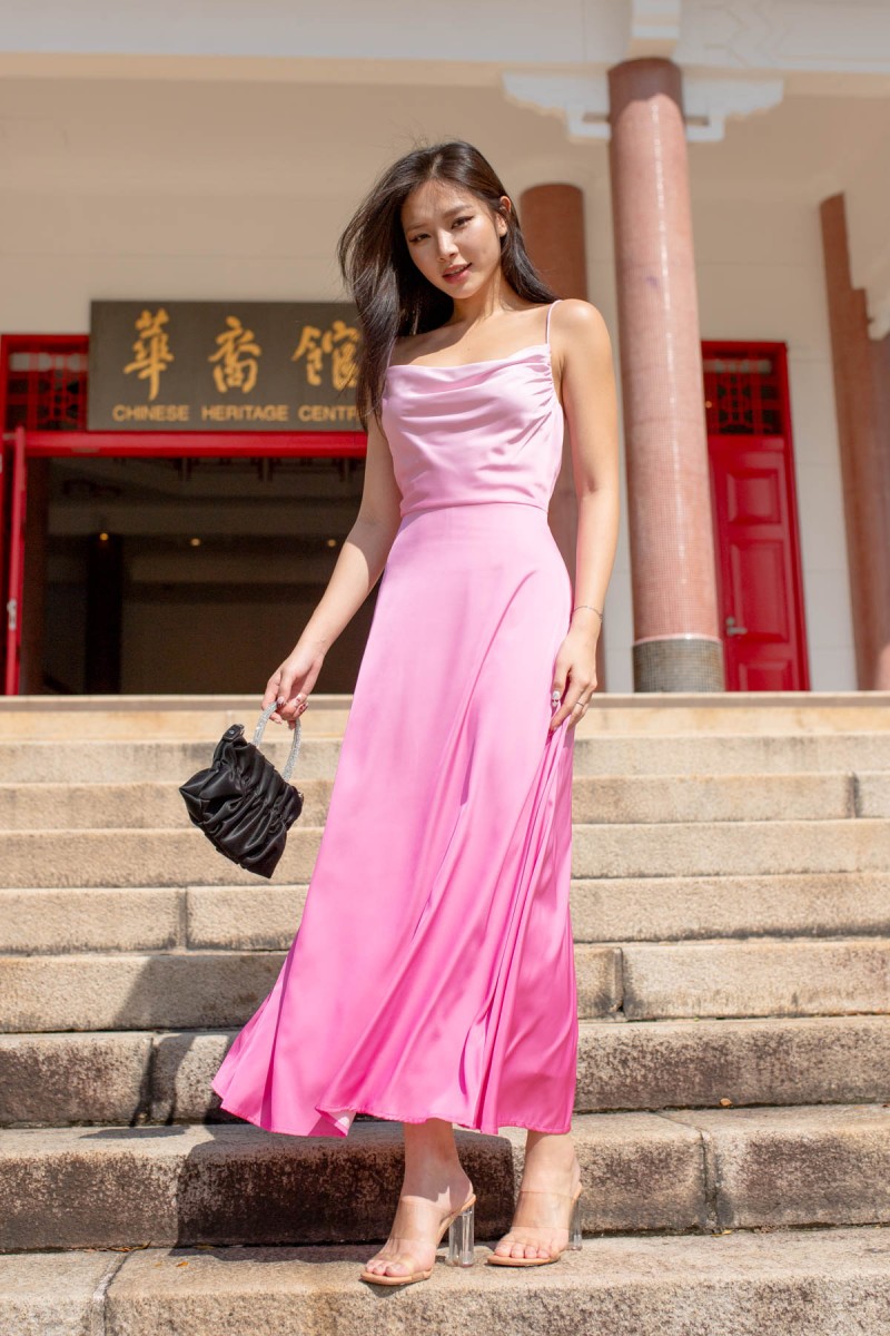 Anthea Ombre Cowl Maxi Dress in Pink