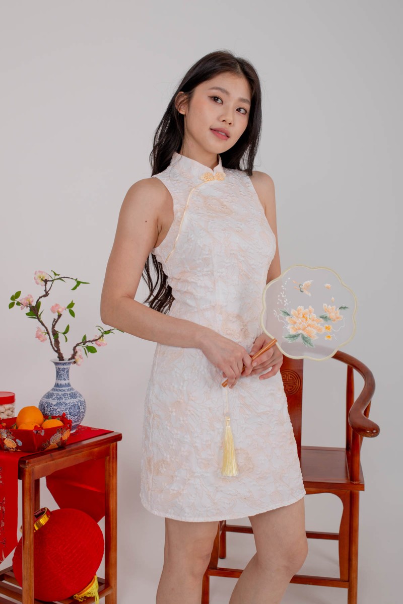 Xiang Textured Floral Cheongsam in Orange