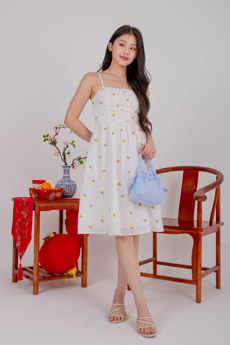 Pashy Floral Embroidery Dress in Yellow