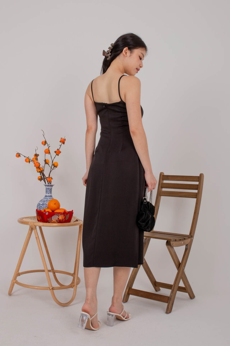RESTOCK: Nanelle Midi Ruched Dress in Black