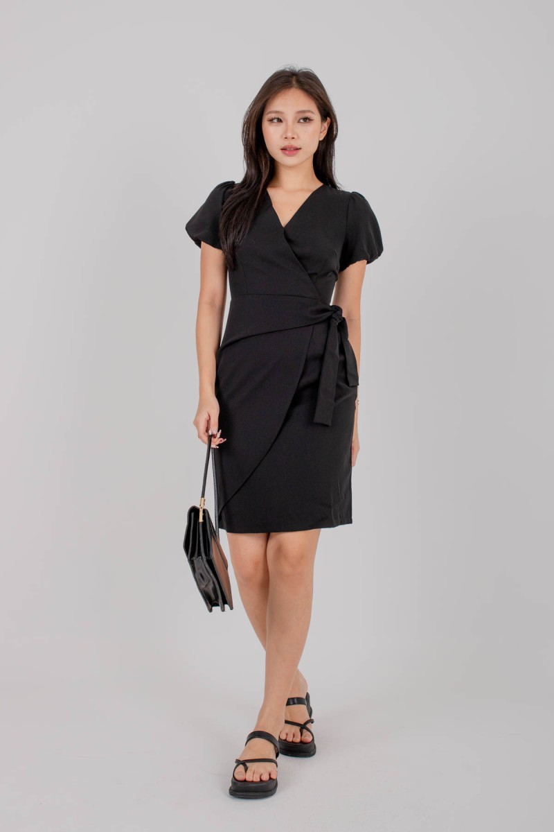 Mireille Wrap Work Dress in Black