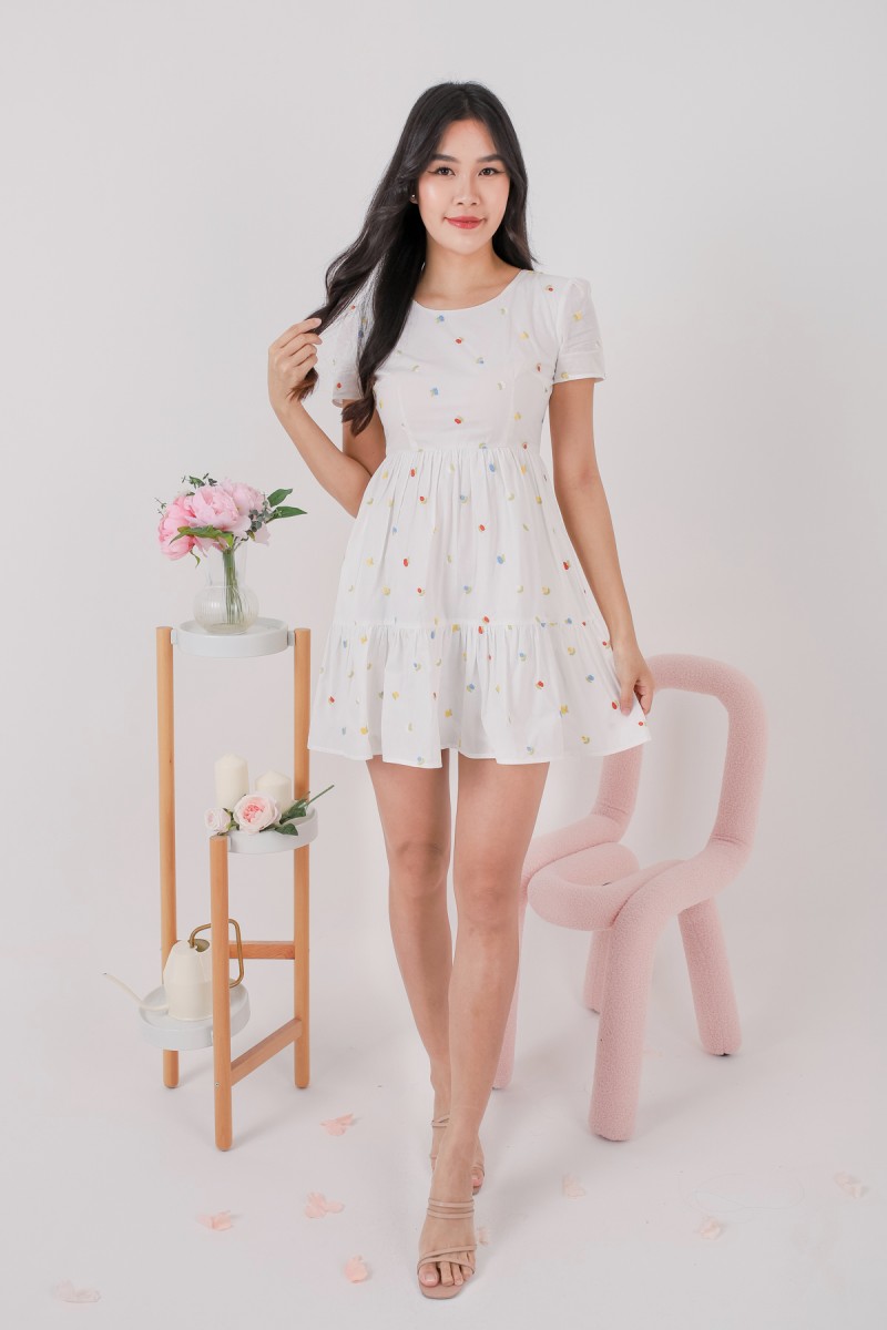 Amity Floral Embroidery Dress in White