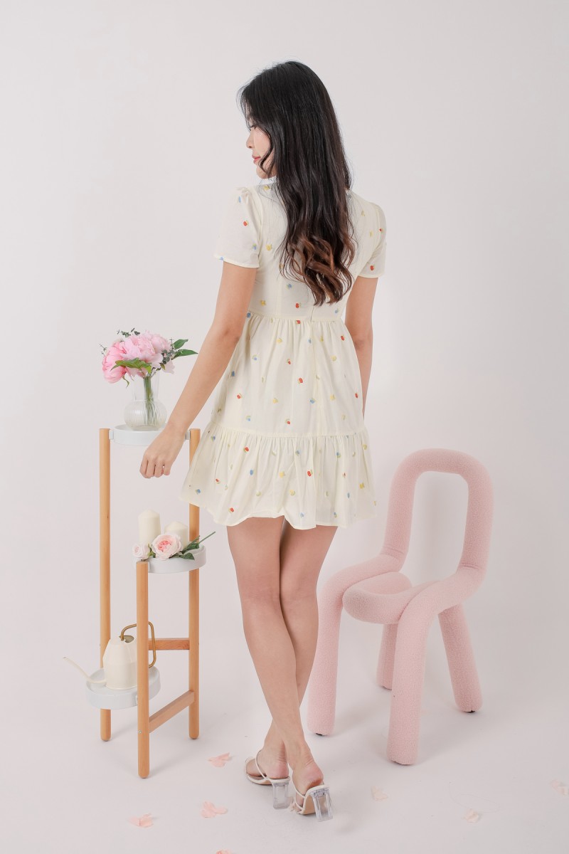 Amity Floral Embroidery Dress in Cream