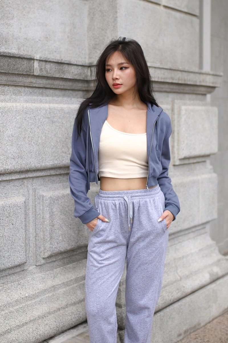 Chill Out Cropped Hoodie in Slate Blue