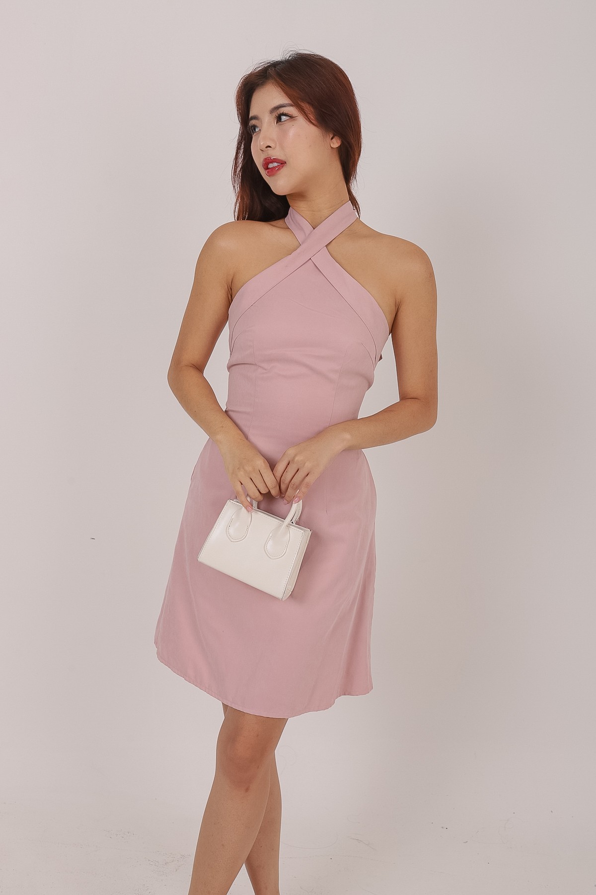 Jiyara Rose Pink Halter Gather Dress - Ready to Ship