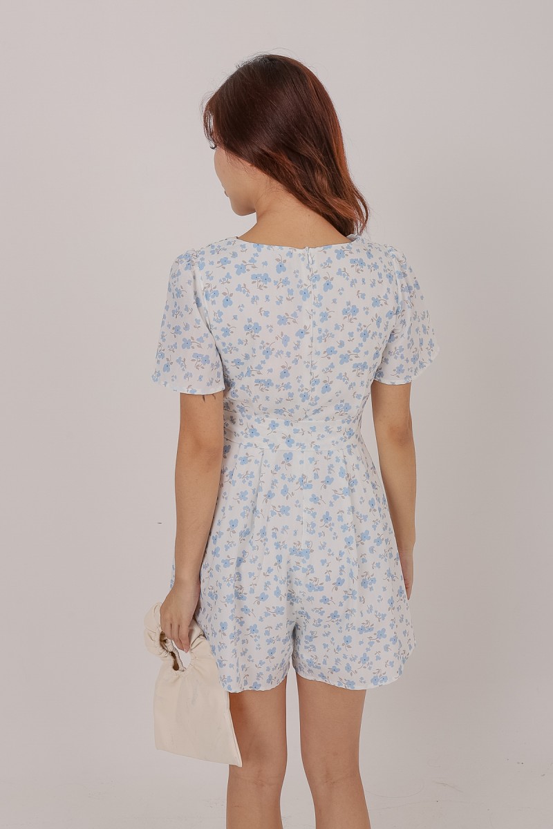 Floret Wrapped Romper in Blue