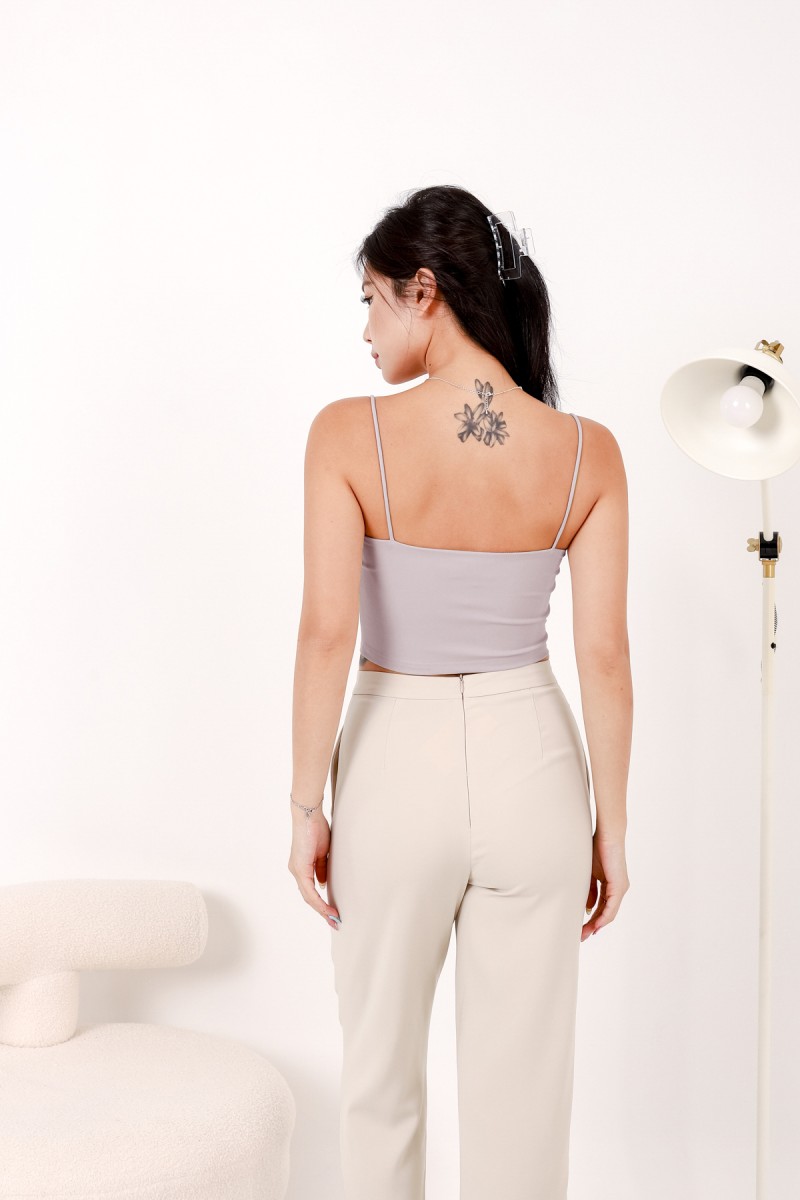 Line Padded Button Crop Top in Lilac
