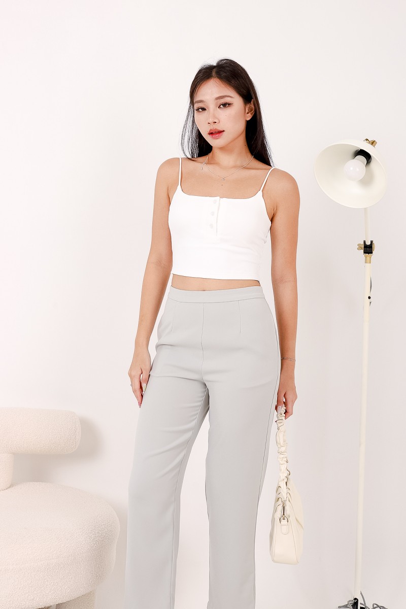 Line Padded Button Top in White