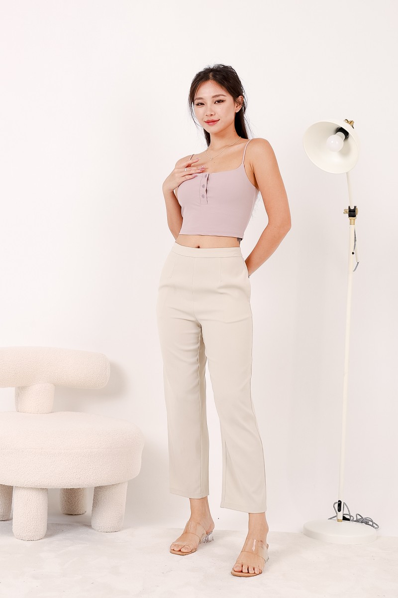 Line Padded Button Top in Taupe