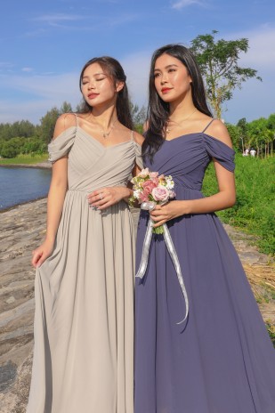 RESTOCK3: Lorelai Pleated Cold Shoulder Maxi in Grey