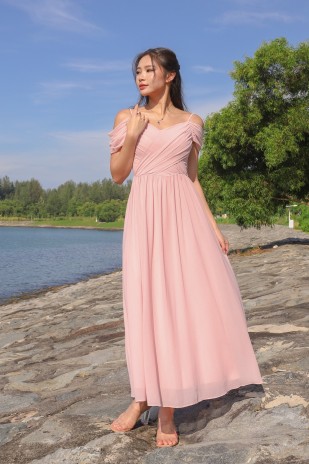 RESTOCK3: Lorelai Pleated Cold Shoulder Maxi in Pink