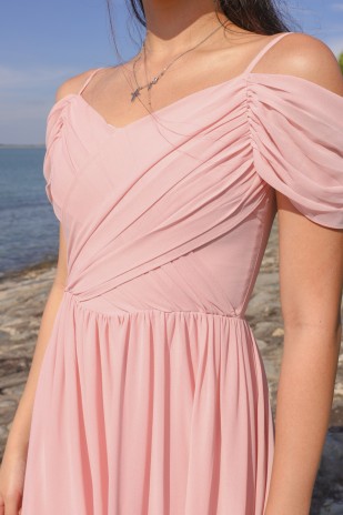 RESTOCK2: Lorelai Pleated Cold Shoulder Maxi in Pink