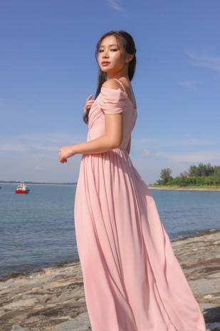 RESTOCK2: Lorelai Pleated Cold Shoulder Maxi in Pink