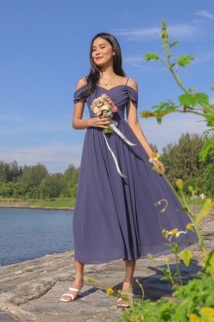 RESTOCK2: Lorelai Pleated Cold Shoulder Maxi in Navy