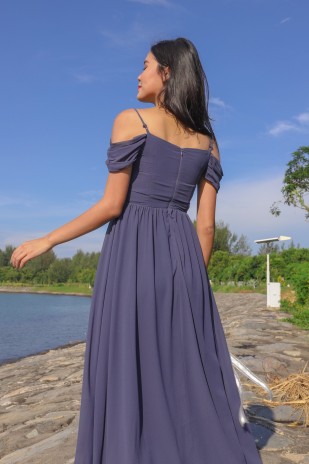 RESTOCK3: Lorelai Pleated Cold Shoulder Maxi in Navy
