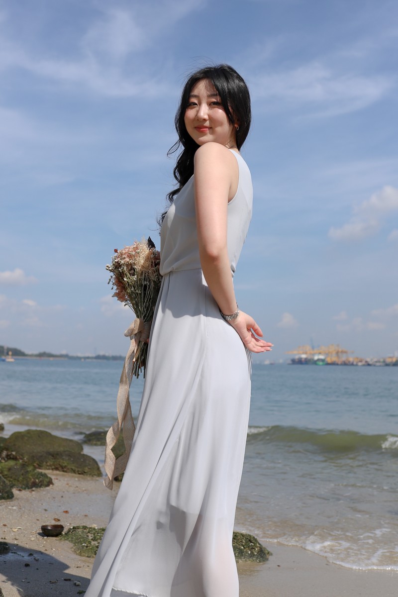 Junia Toga Off-Shoulder Dress in Platinum