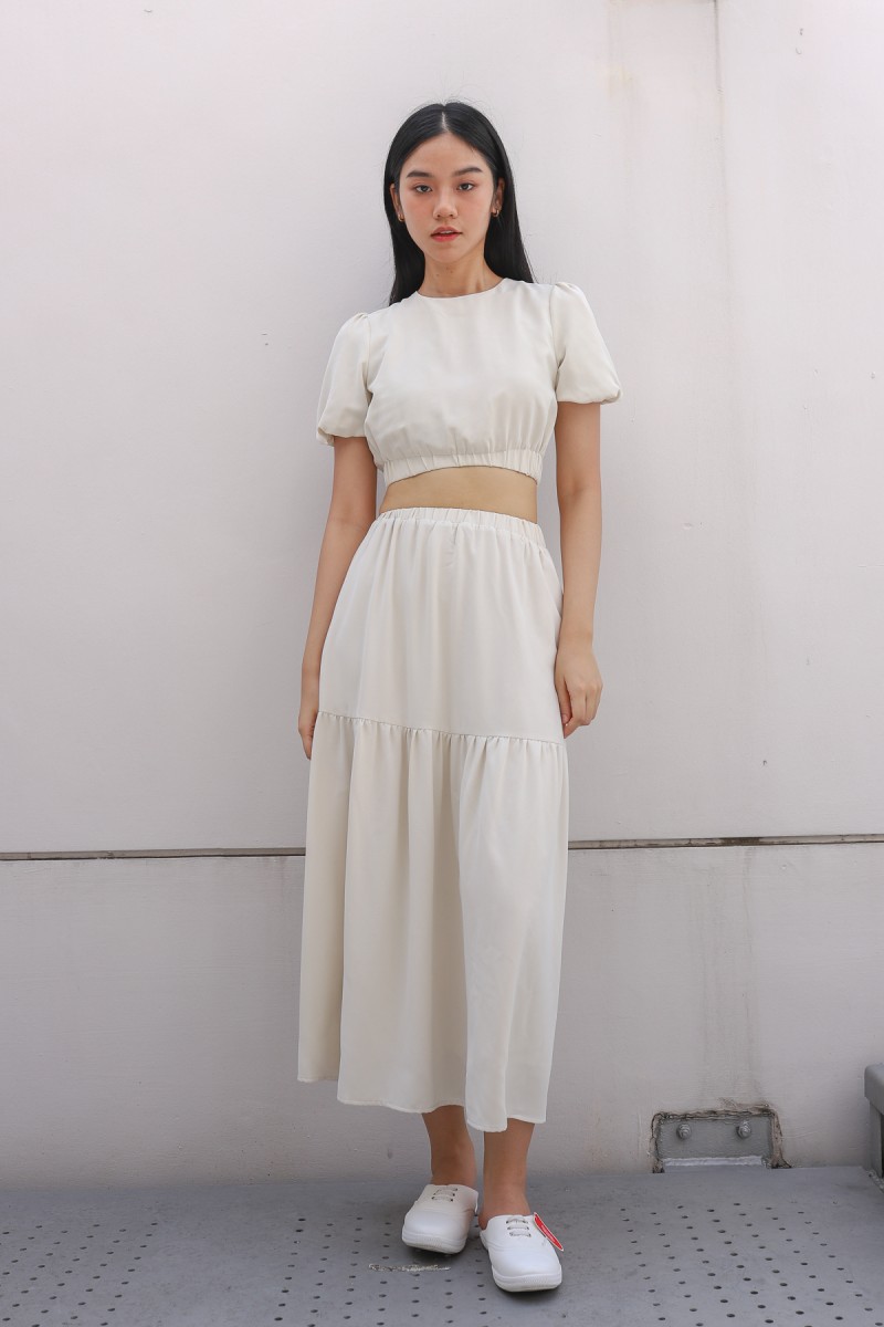 Sera Tiered Maxi Skirt in Cream