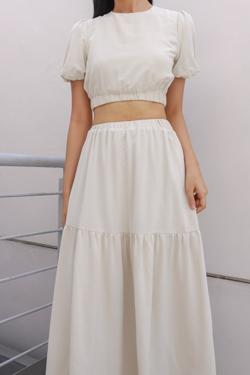 Sera Tiered Maxi Skirt in Cream
