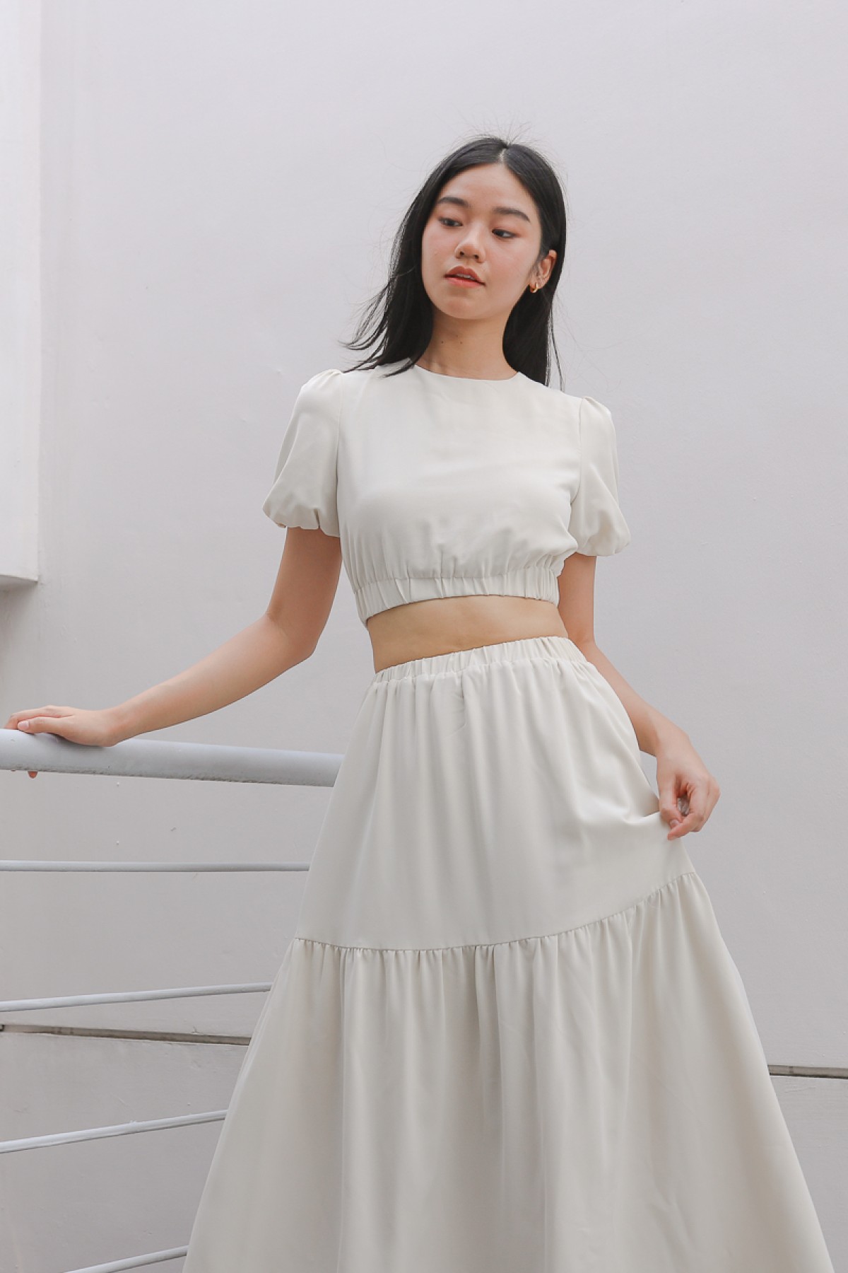 Cream Layered Maxi Skirt Suit