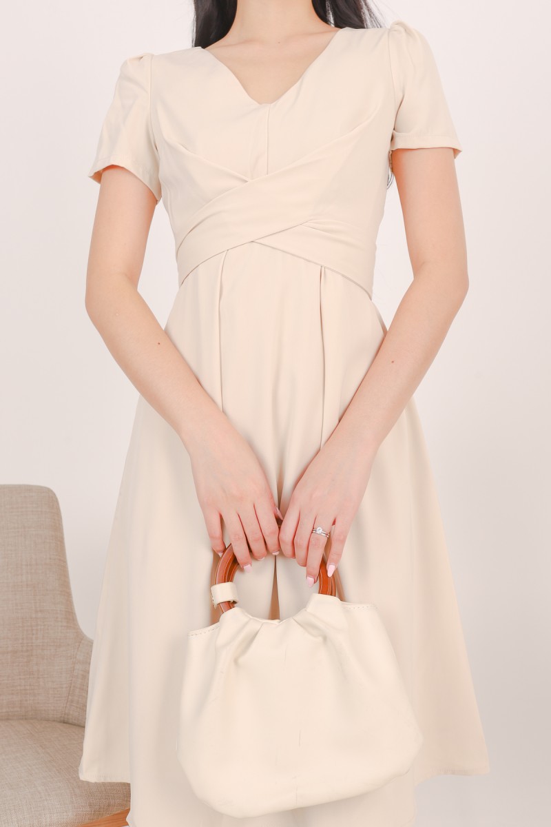 Belinda Tie-Wrap Sleeved Dress in Cream
