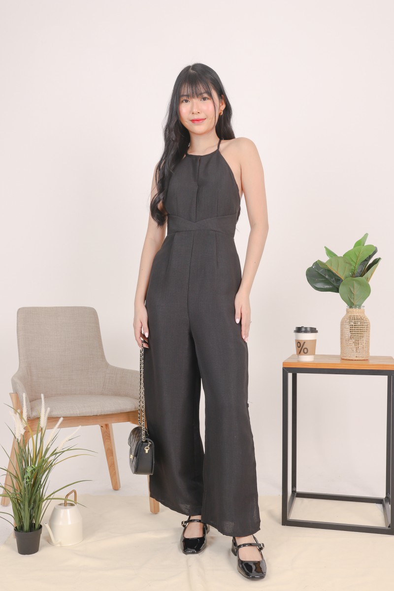 Honora Round-neck Padded Jumpsuit in Black