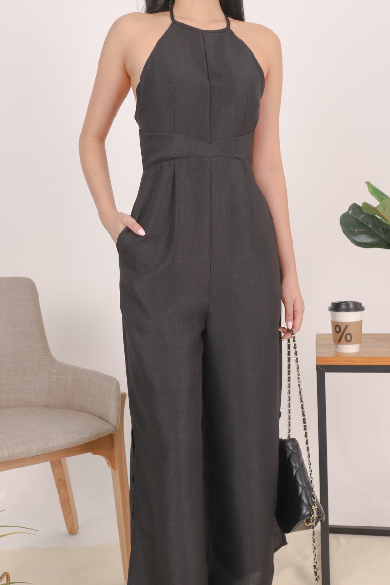 Honora Round-neck Padded Jumpsuit in Black