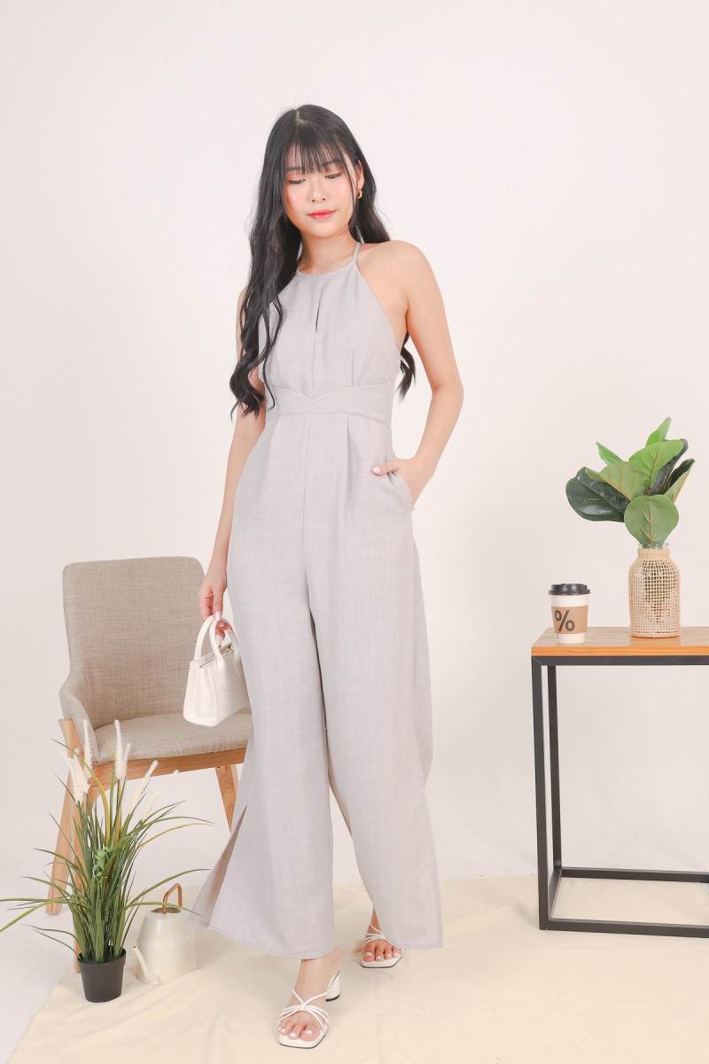Honora Round-neck Padded Jumpsuit in Grey