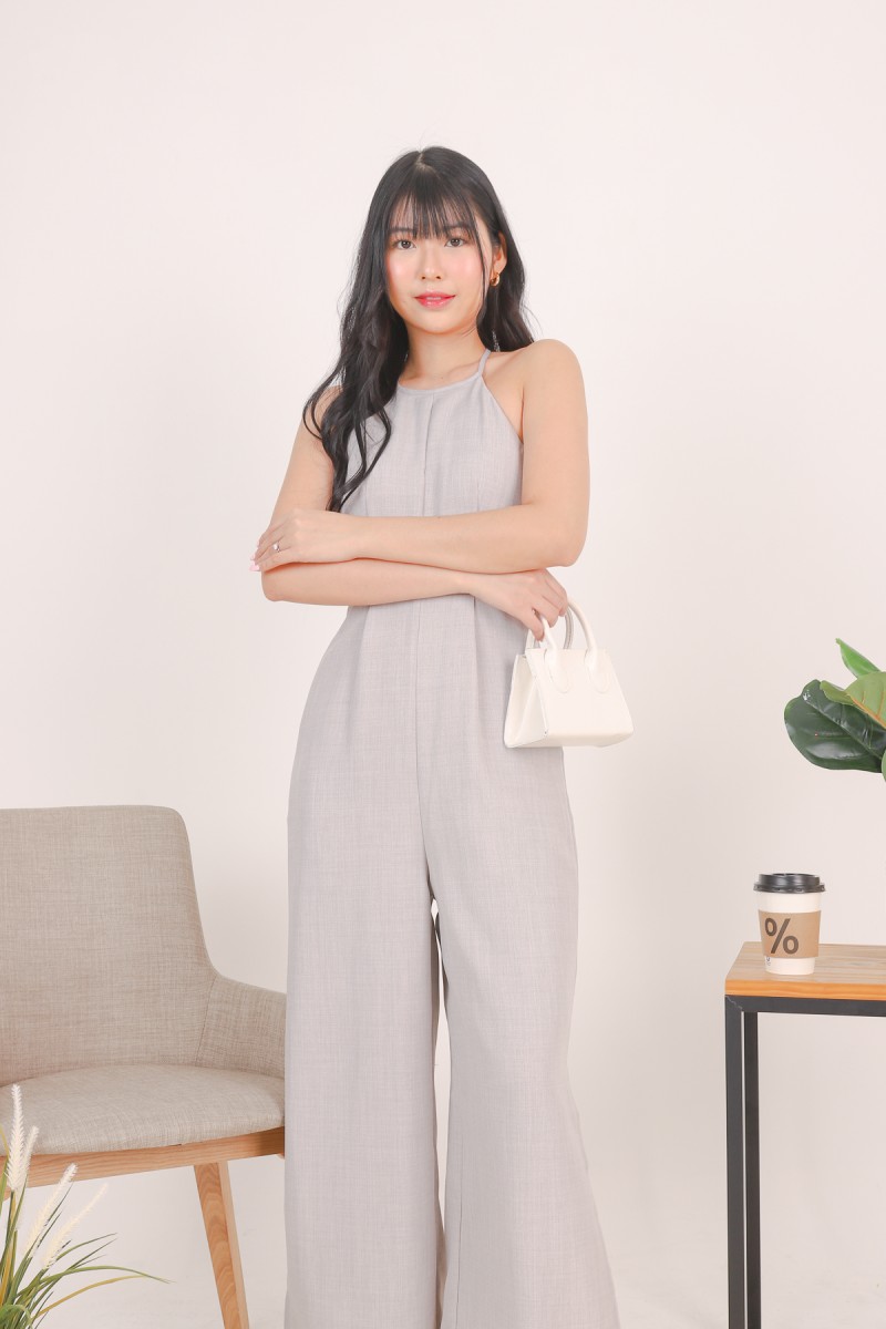 Honora Round-neck Padded Jumpsuit in Grey