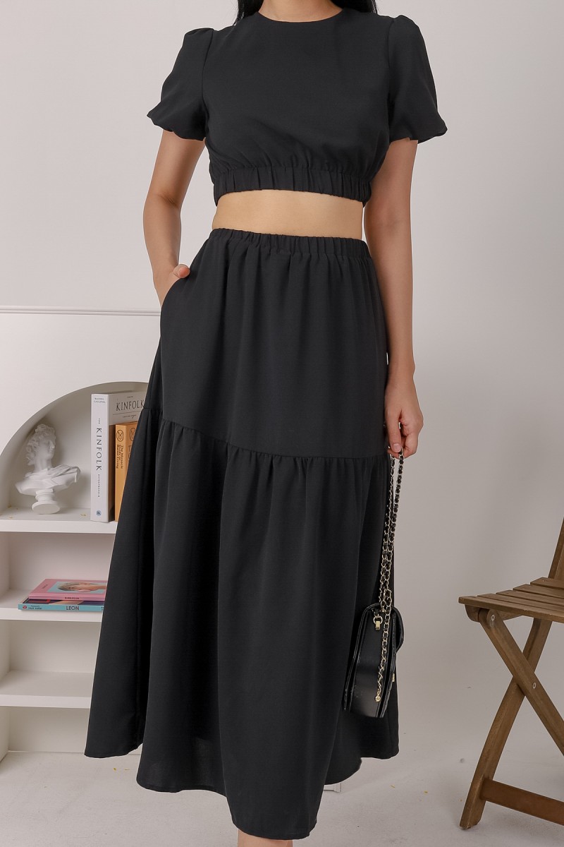 Sera Tiered Maxi Skirt in Black