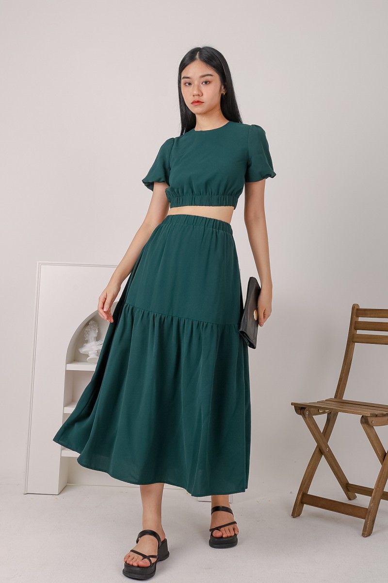 Sera Tiered Maxi Skirt in Forest