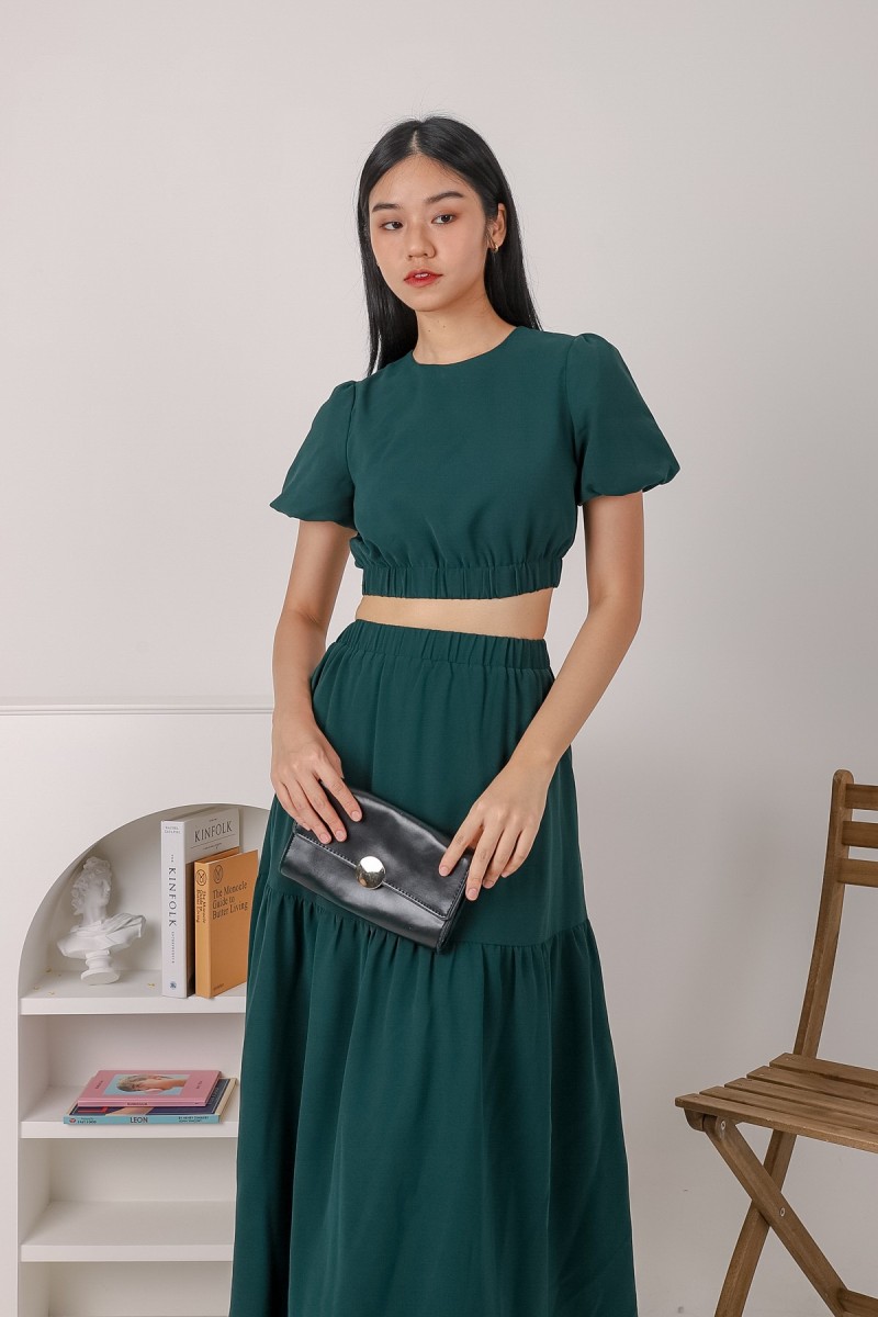 Sera Tiered Maxi Skirt in Forest
