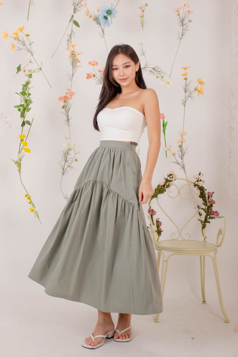 Vern Two Tiered Maxi Skirt in Sage