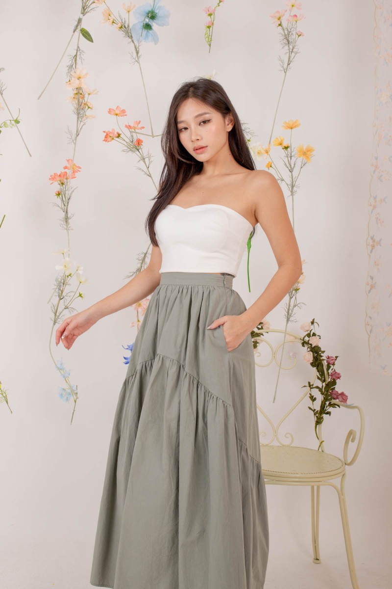 Vern Two Tiered Maxi Skirt in Sage
