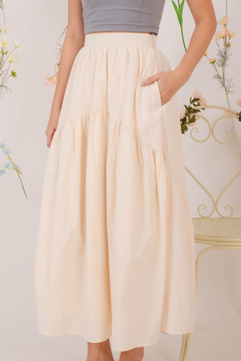 Vern Two Tiered Maxi Skirt in Beige