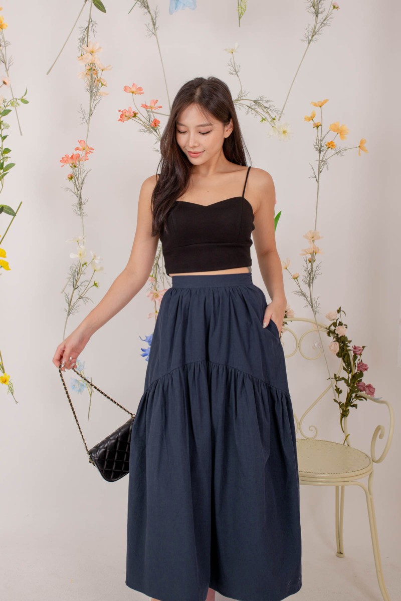 Vern Two Tiered Maxi Skirt in Navy