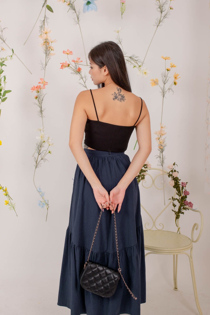 Vern Two Tiered Maxi Skirt in Navy