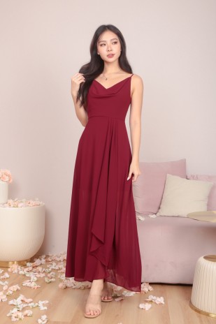 RESTOCK7: Zoie Cowl Maxi Dress in Wine Red