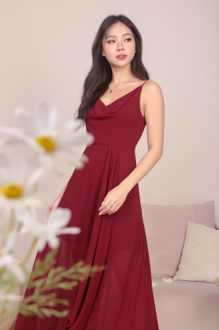 RESTOCK7: Zoie Cowl Maxi Dress in Wine Red
