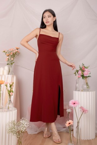 RESTOCK6: Liessa Ruched Twist Maxi in Wine