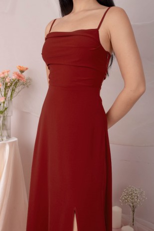 RESTOCK5: Liessa Ruched Twist Maxi in Wine