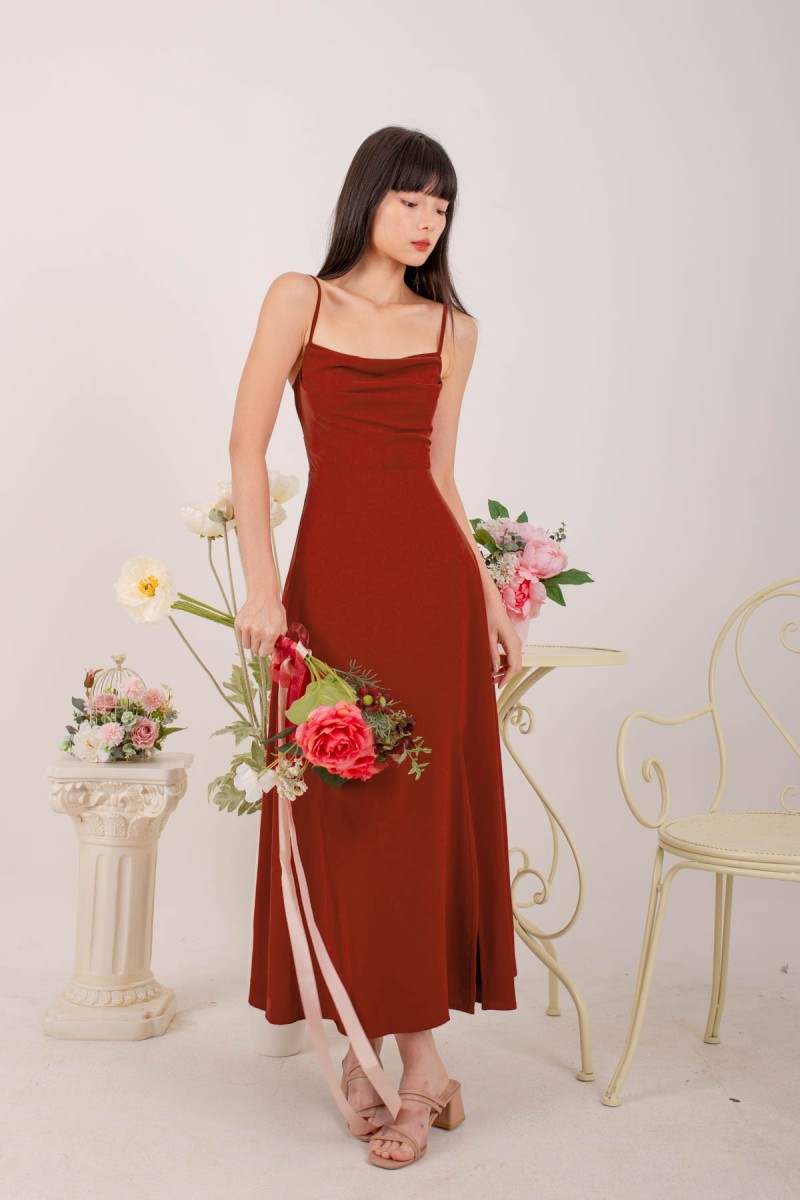 RESTOCK6: Liessa Ruched Twist Maxi in Wine