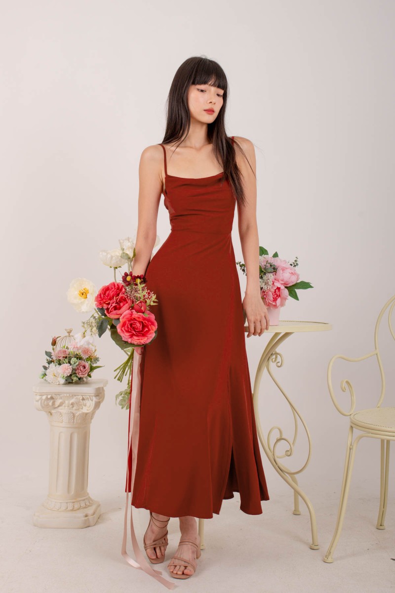 RESTOCK6: Liessa Ruched Twist Maxi in Wine