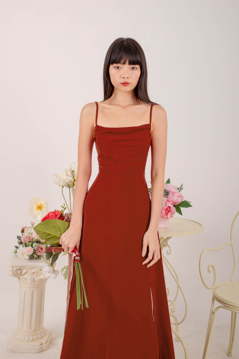 RESTOCK6: Liessa Ruched Twist Maxi in Wine