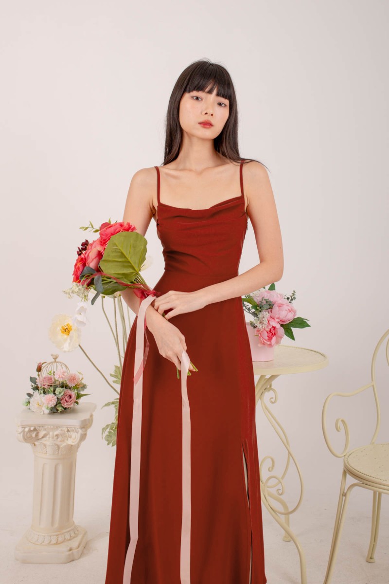 RESTOCK5: Liessa Ruched Twist Maxi in Wine