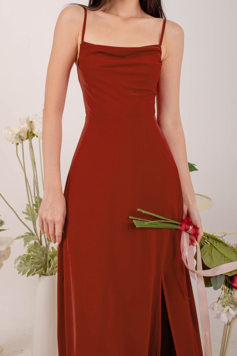 RESTOCK5: Liessa Ruched Twist Maxi in Wine