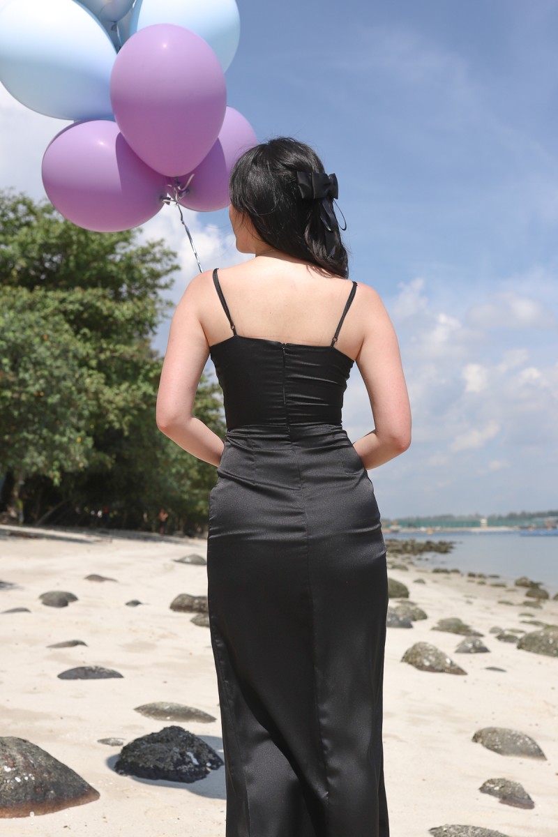 Cora V-Neck Slit Dress in Black