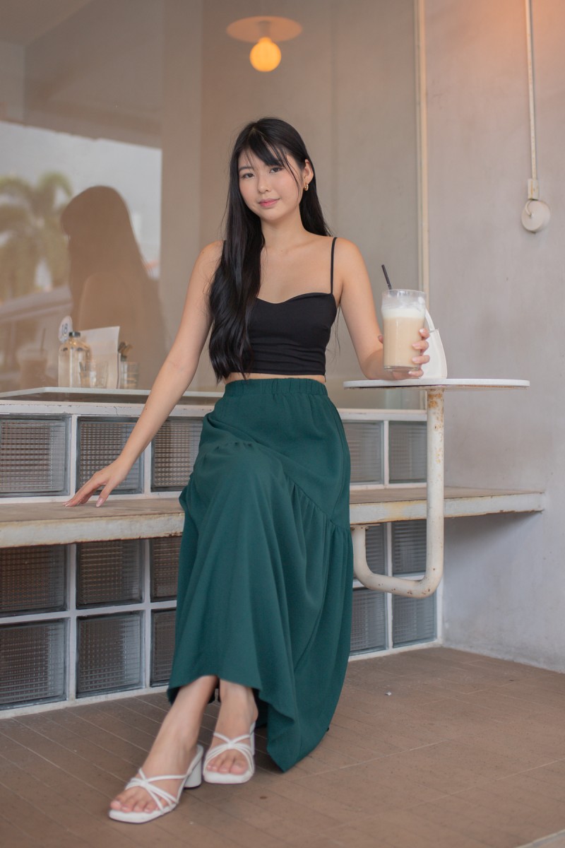 Sera Tiered Maxi Skirt in Forest