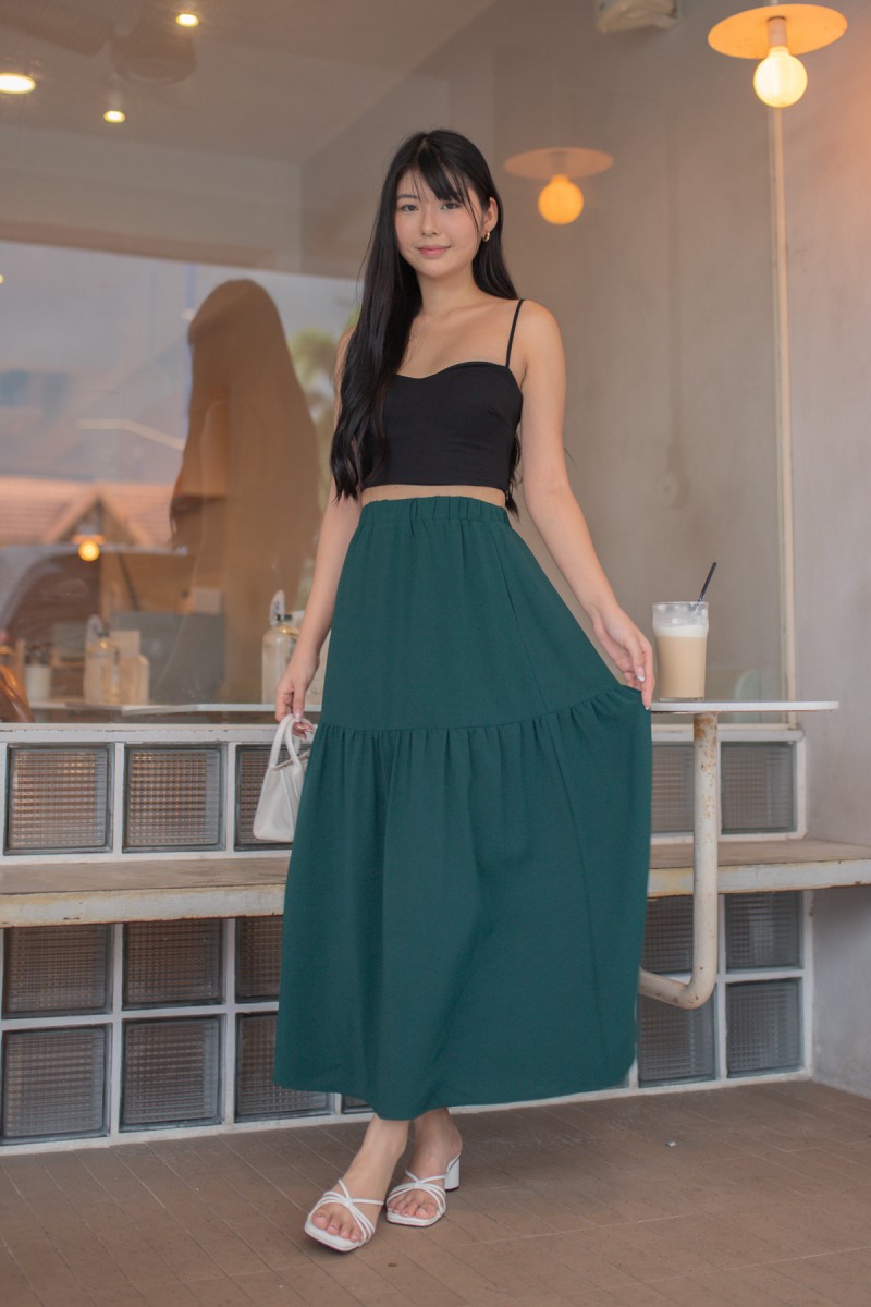 Sera Tiered Maxi Skirt in Forest