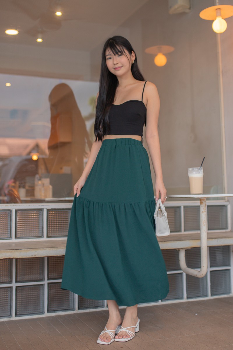 Sera Tiered Maxi Skirt in Forest